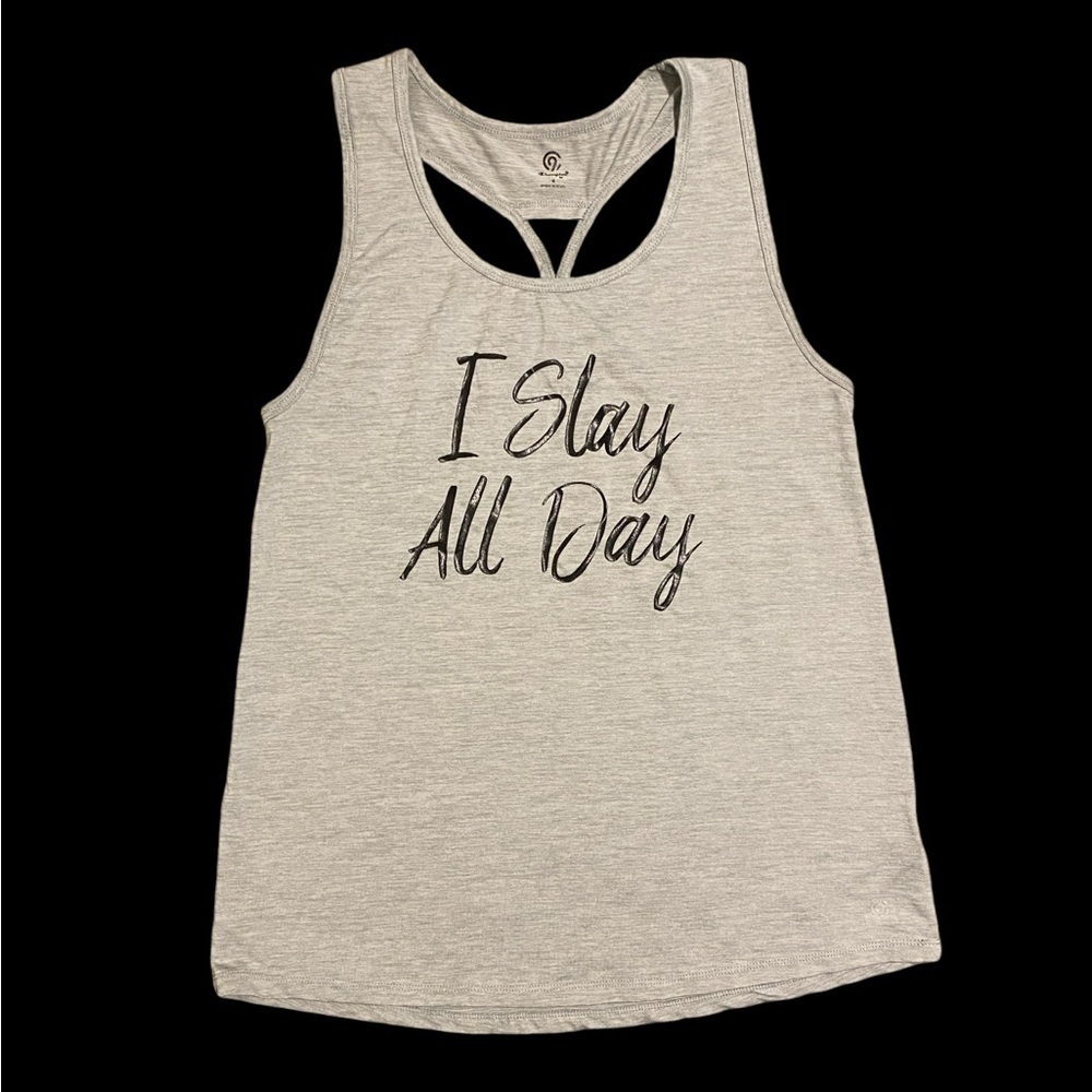 I Slay All Day Champion Black Sleeveless Tank Top with Cut Out Detail